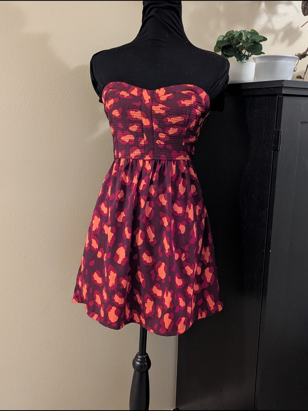 Hurley Strapless Red and Pink Floral Sundress